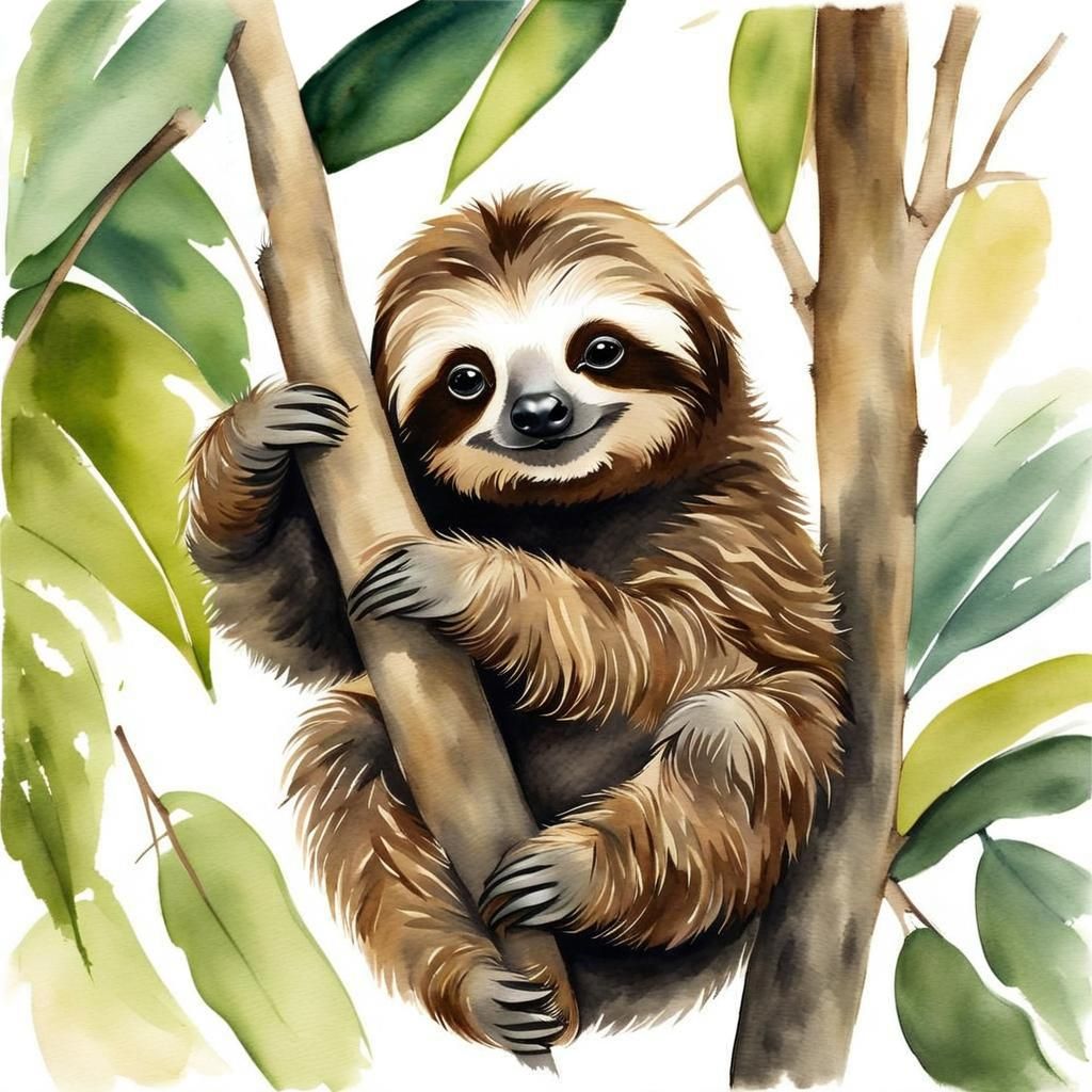 Baby Sloth Portrait in Chinese Brush Style