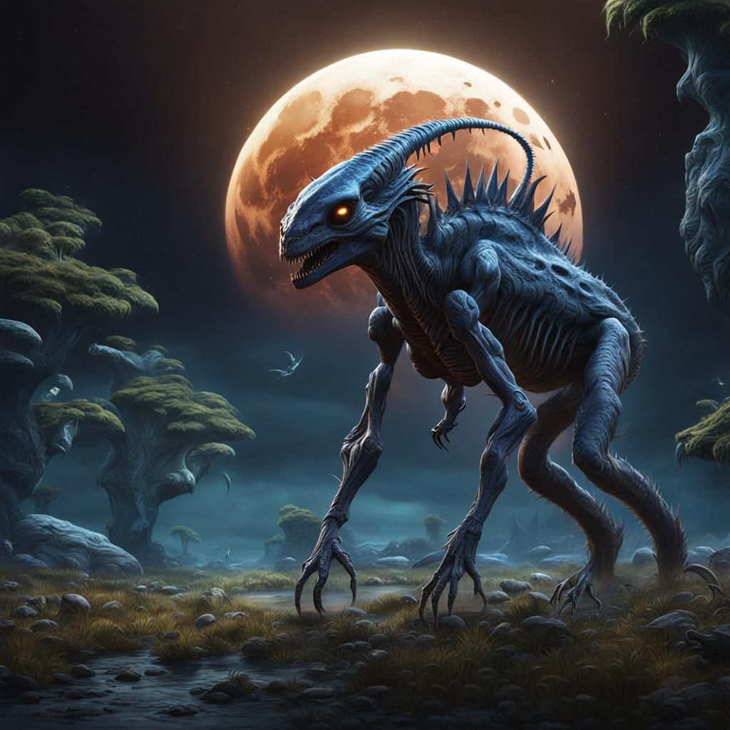 Graceful Alien Predator Hunting on Alien Planet