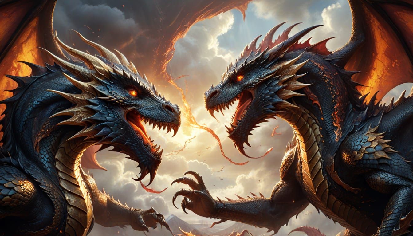 Epic Battle of Majestic Dragons in Golden Light