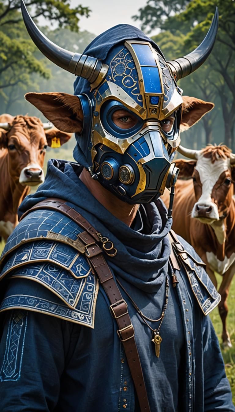 Solarpunk Shepherd with Reptilian Cattle in 8K