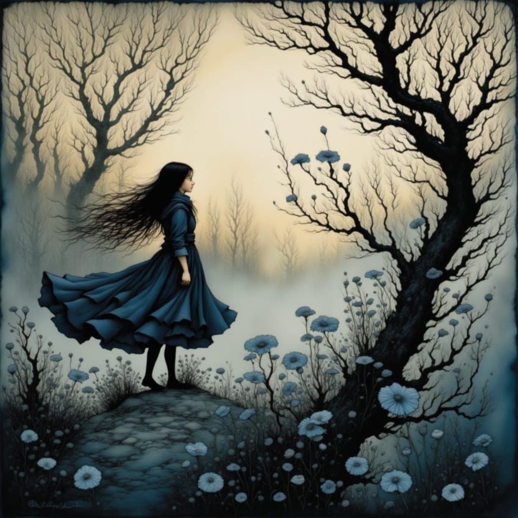 Intricate Blue Shadows Drawing in Delicate Style