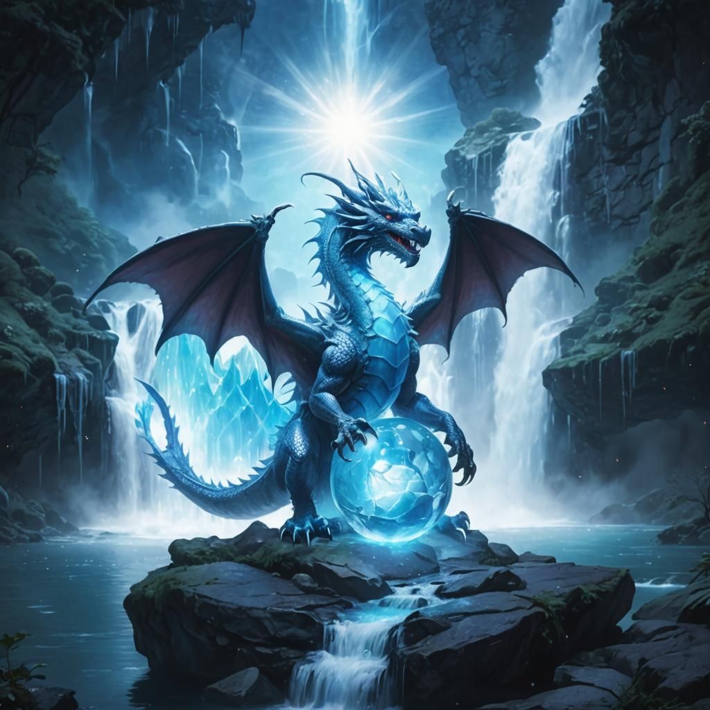 Icy Dragon Guardian of Glowing Orb