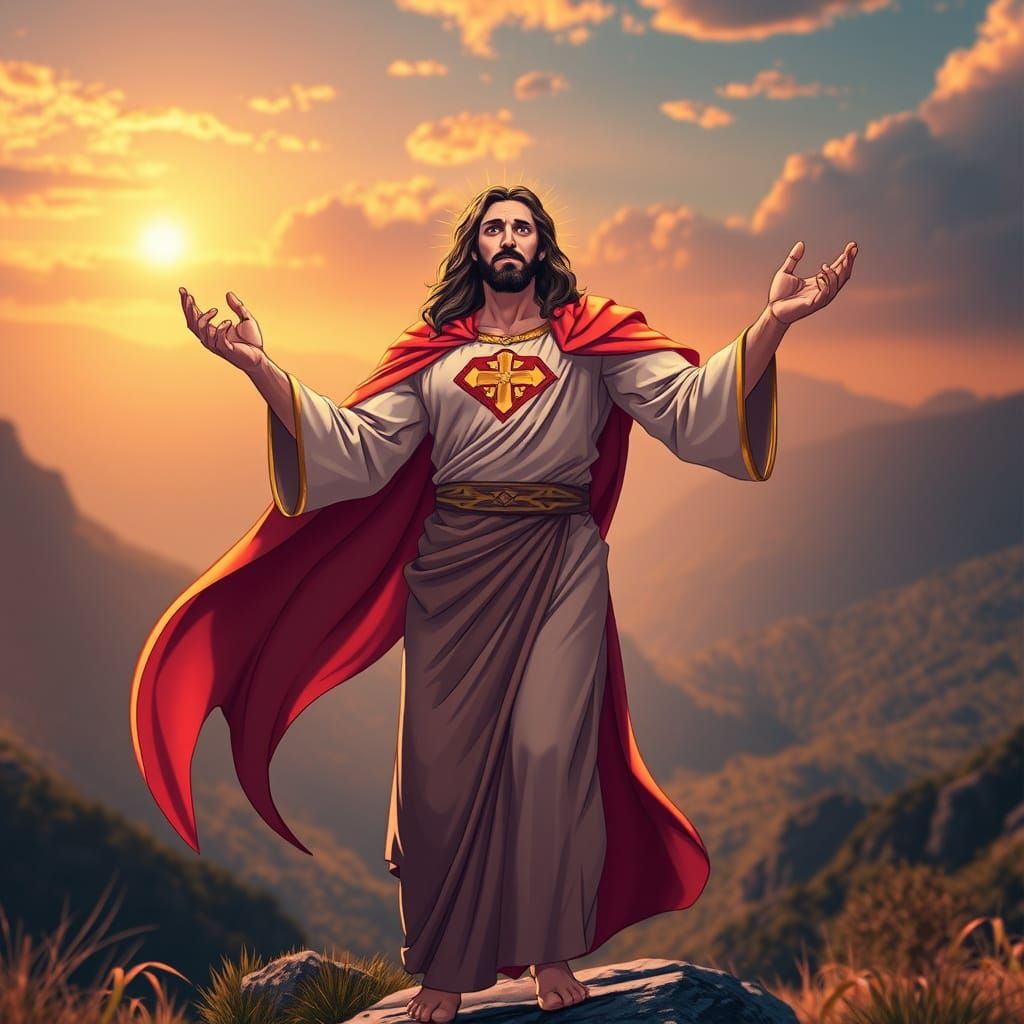 Jesus in Vibrant DC Comics Superhero Cape