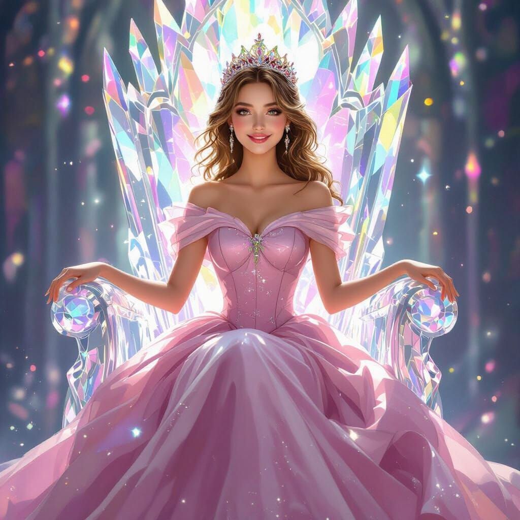 Princess on Crystal Throne in Pink Dress
