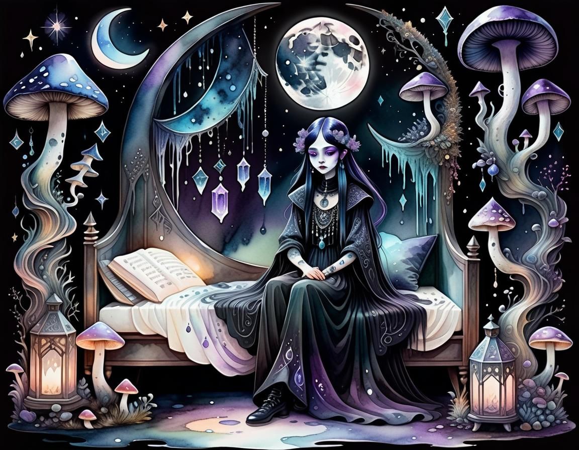 Mysterious Figures in Pastel Goth Watercolor Home