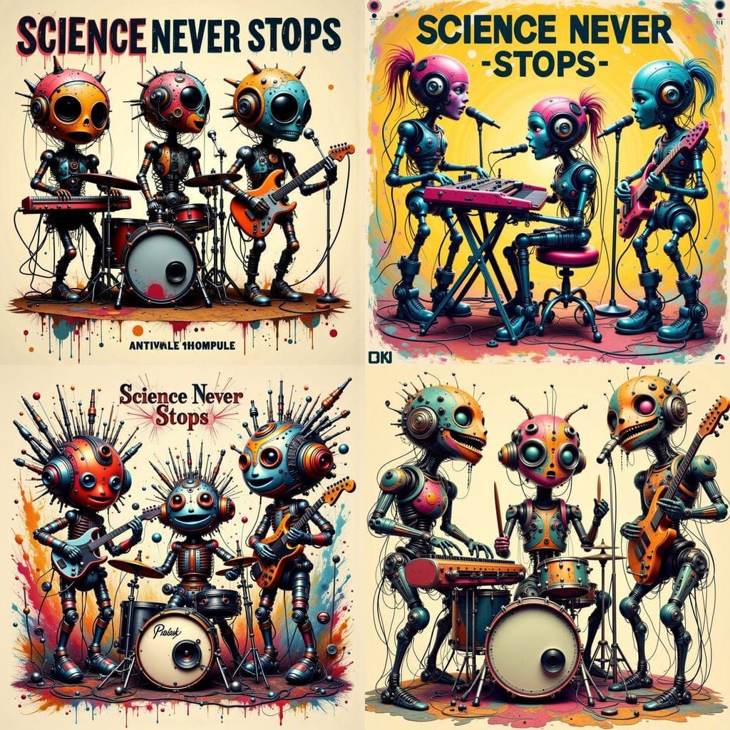 Surreal Mechanical Band Plays Music in Posterized Stencil Ar...