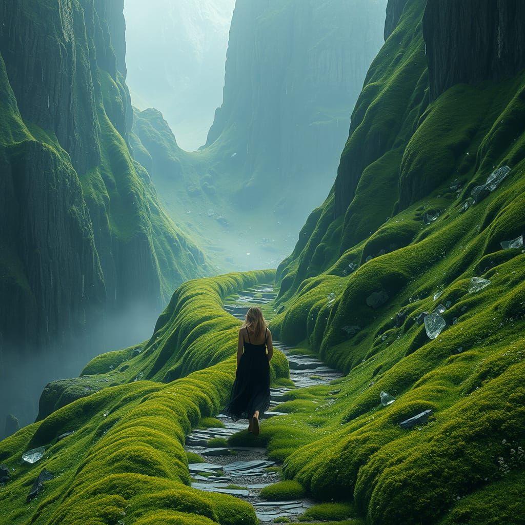 Ethereal Crystal Mountain Pathway in Fantasy Art Style