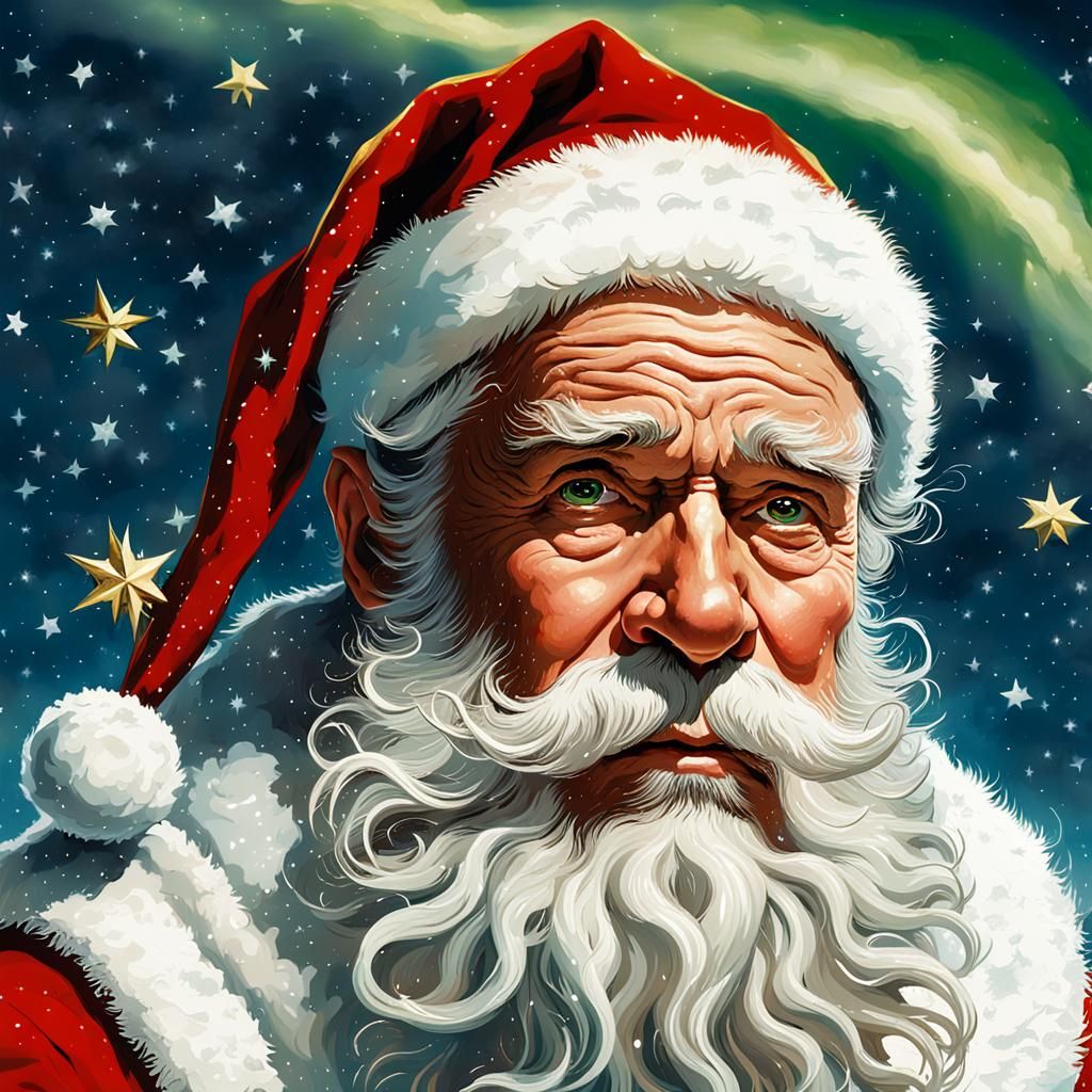 Warm Winter Wonderland Scene with Santa Claus in a Trineo