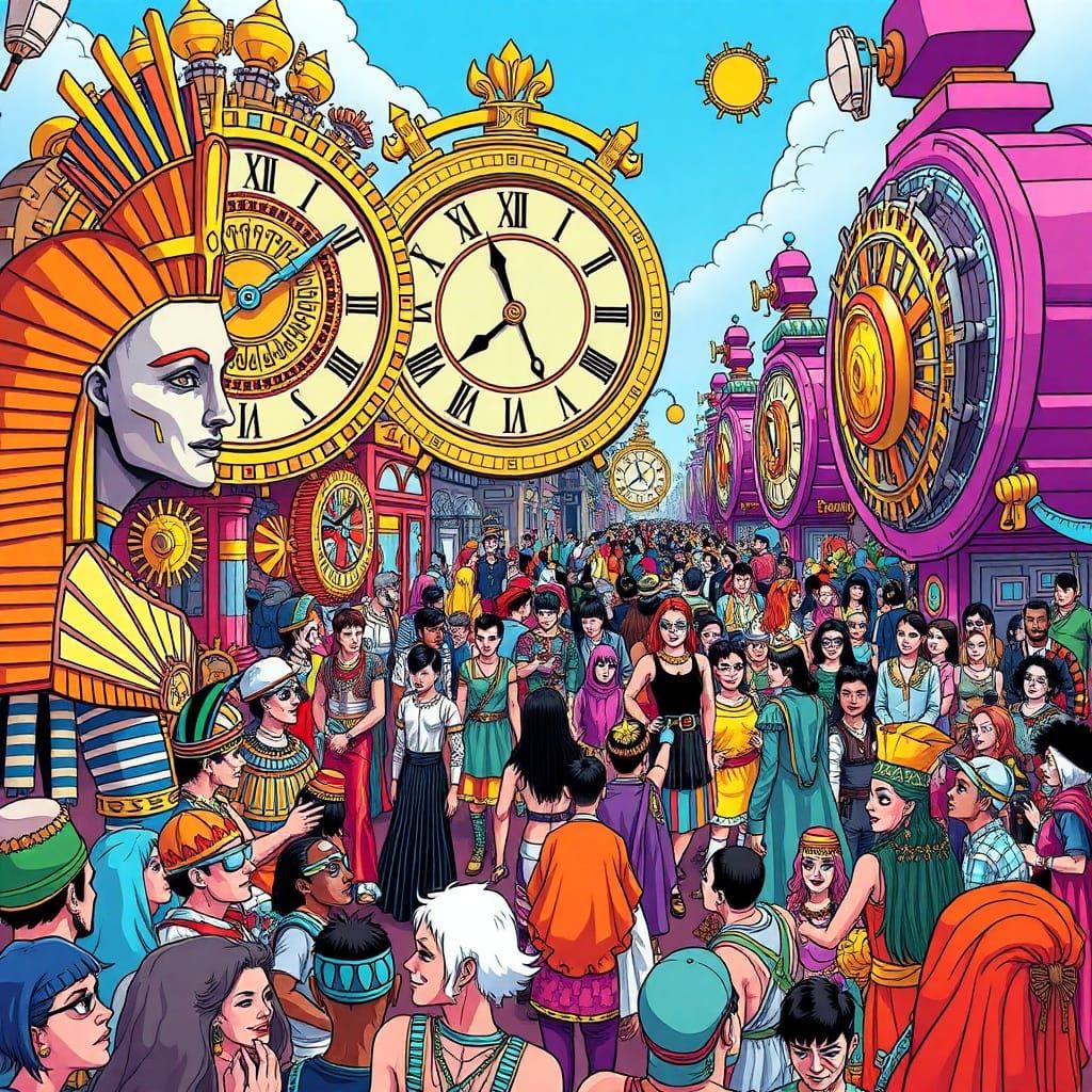 Chrono-Carnival: A Pop Art Parade of Time Travelers