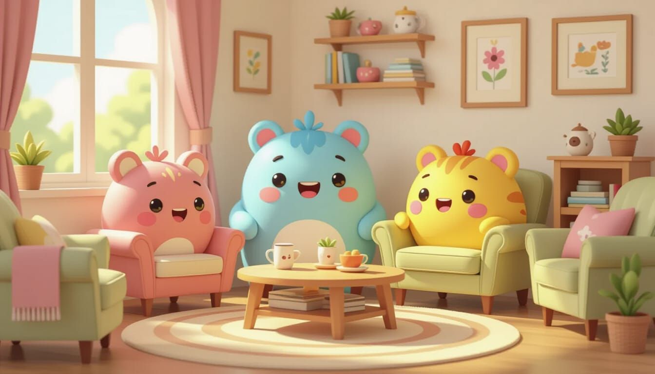 Whimsical Storybook Art: Objects with Faces and Smiles