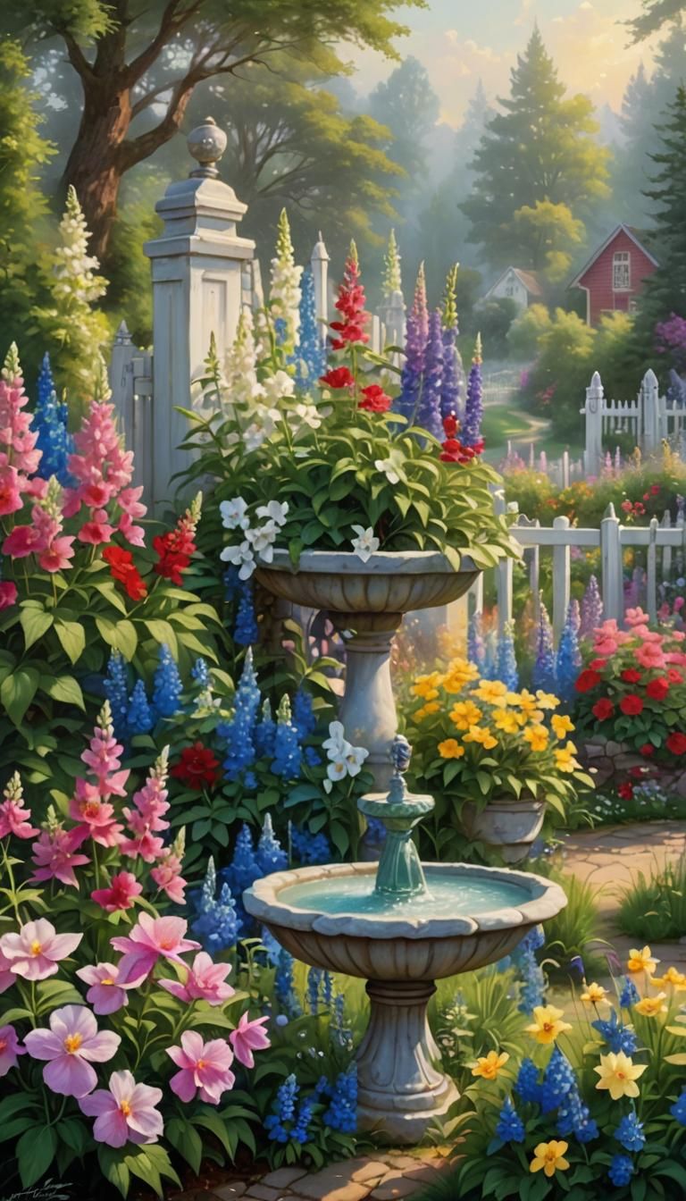 Ethereal Flower Garden in Kinkade Style