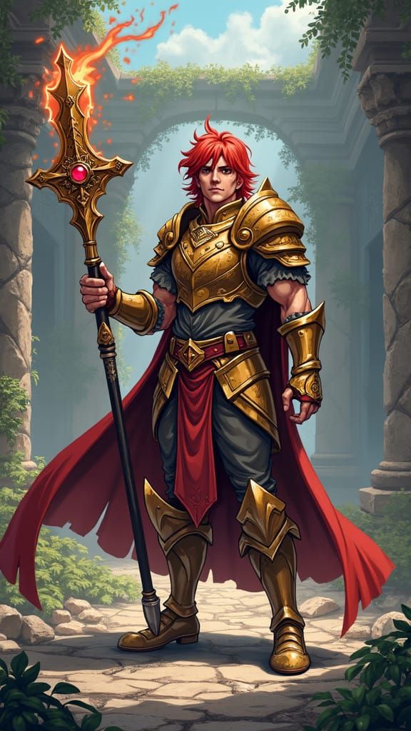 Heroic Warrior Mage in 8-bit Pixel Art