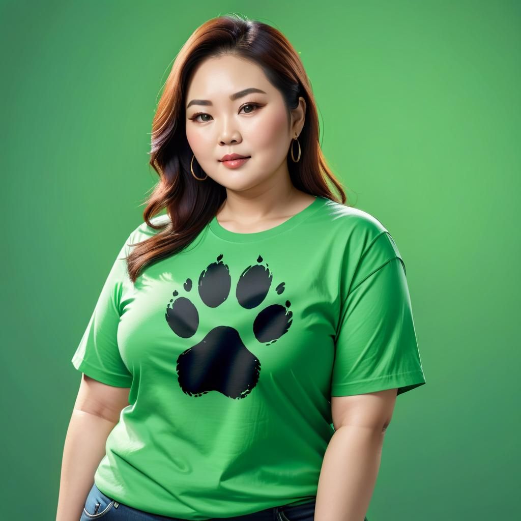 Woman in Pawprint Shirt: Cel Shaded Digital Art