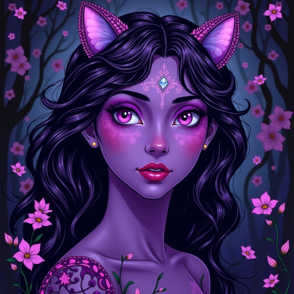 Regal Purple Jungle Goddess with Majestic Leopard Companion