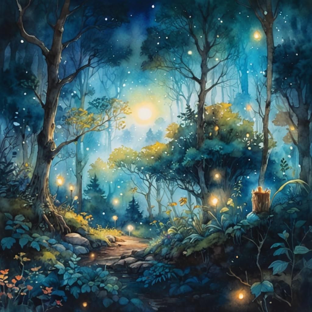 Magical Forest Storybook Illustration in Watercolor