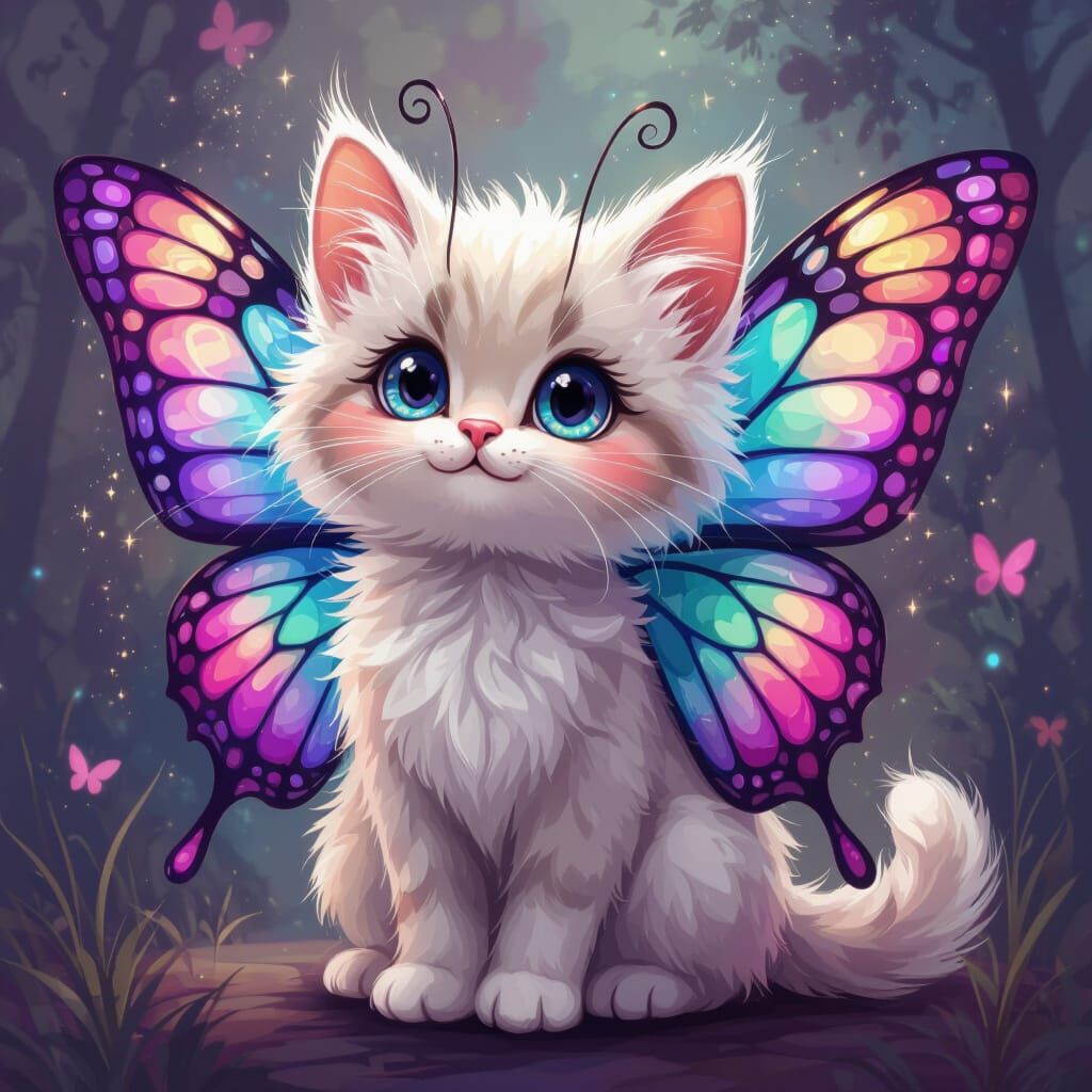 Butterfly Cat with Stained Glass Wings
