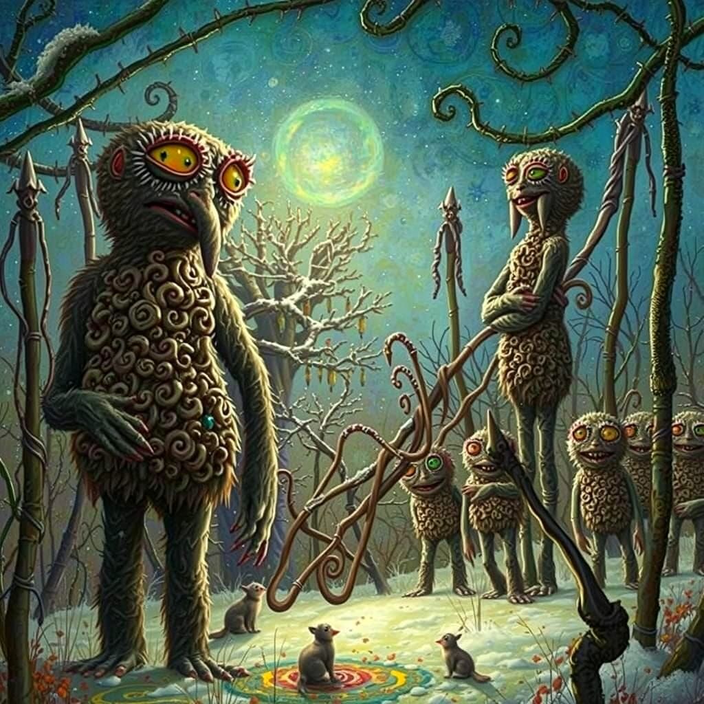 Surreal Yeti Playful Encounter in Dreamlike Landscapes