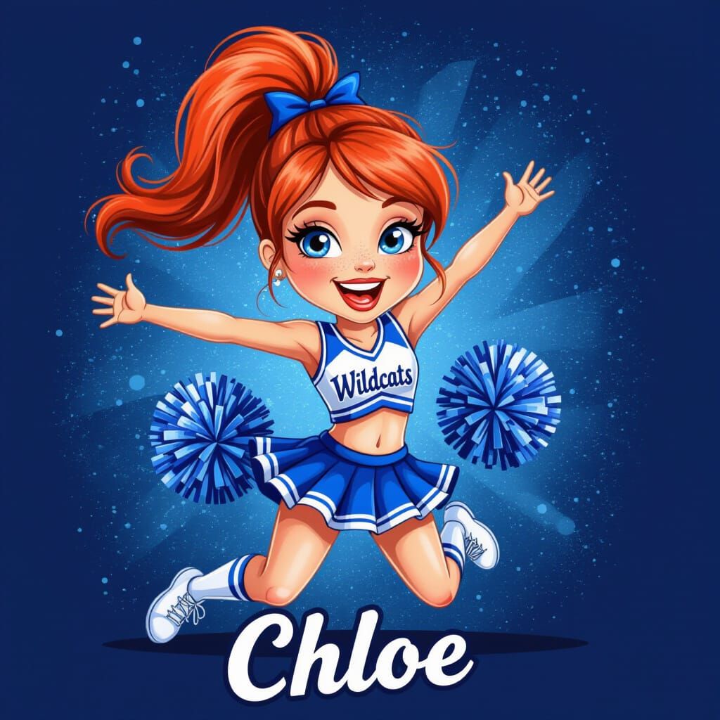 Airbrushed Cheerleader Caricature on T-Shirt