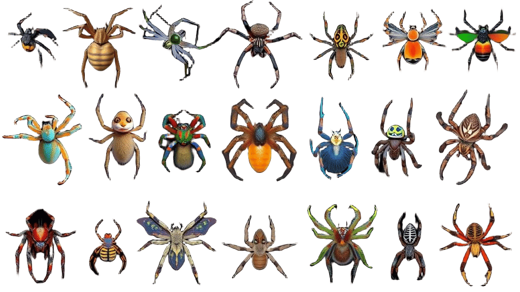 Vibrant Spider Icons in 3D Art