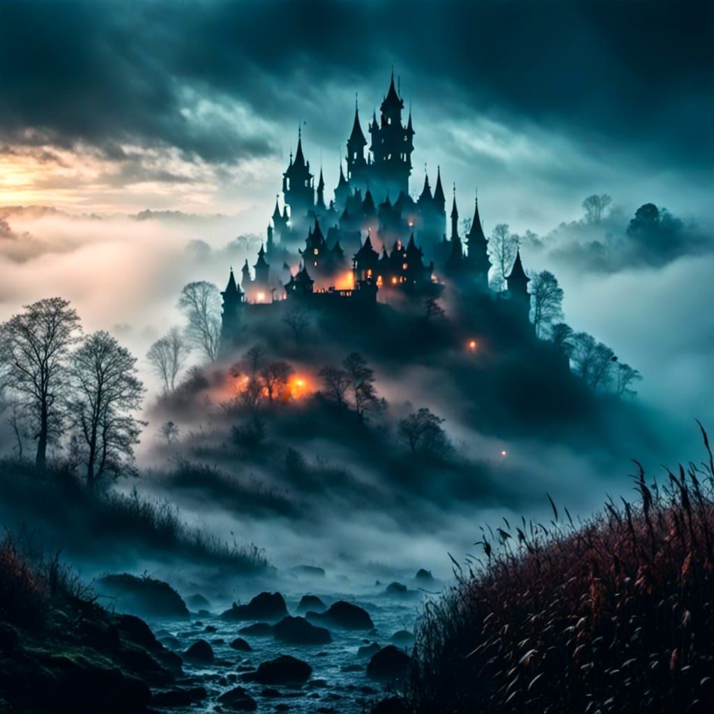 Mysterious Haunted Castle in Misty Dreamscape