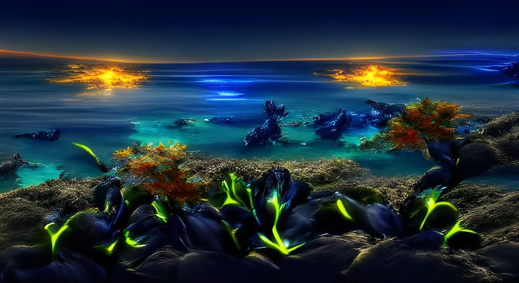 Vibrant Neon Underwater Dystopian Seascape