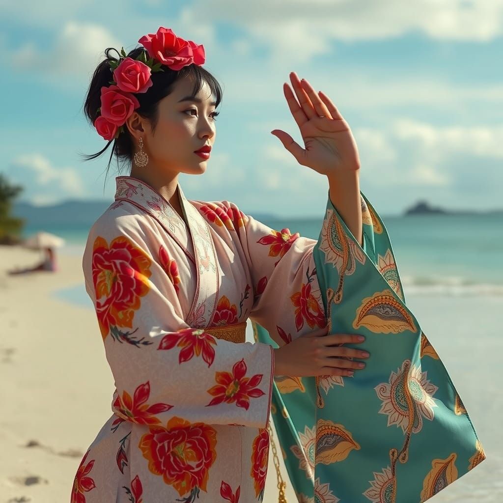 Chinese Karateka on Tropical Beach in Ultra-Realism