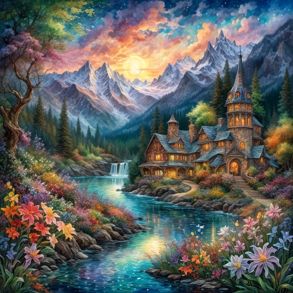 Dreamy Anime Girl in Gouache Watercolor Style