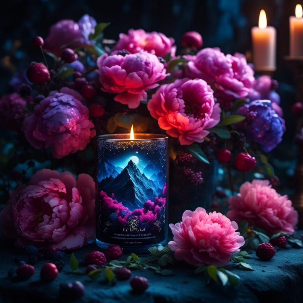 Candlelit Floral Arrangement in Painterly Style