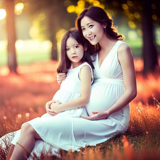 Pregnant Mother and Daughter Embrace