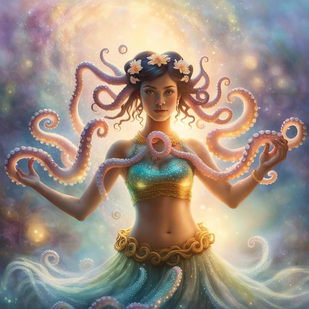 Ethereal Octopus Hula Dancer in Dreamy Fantasy Style