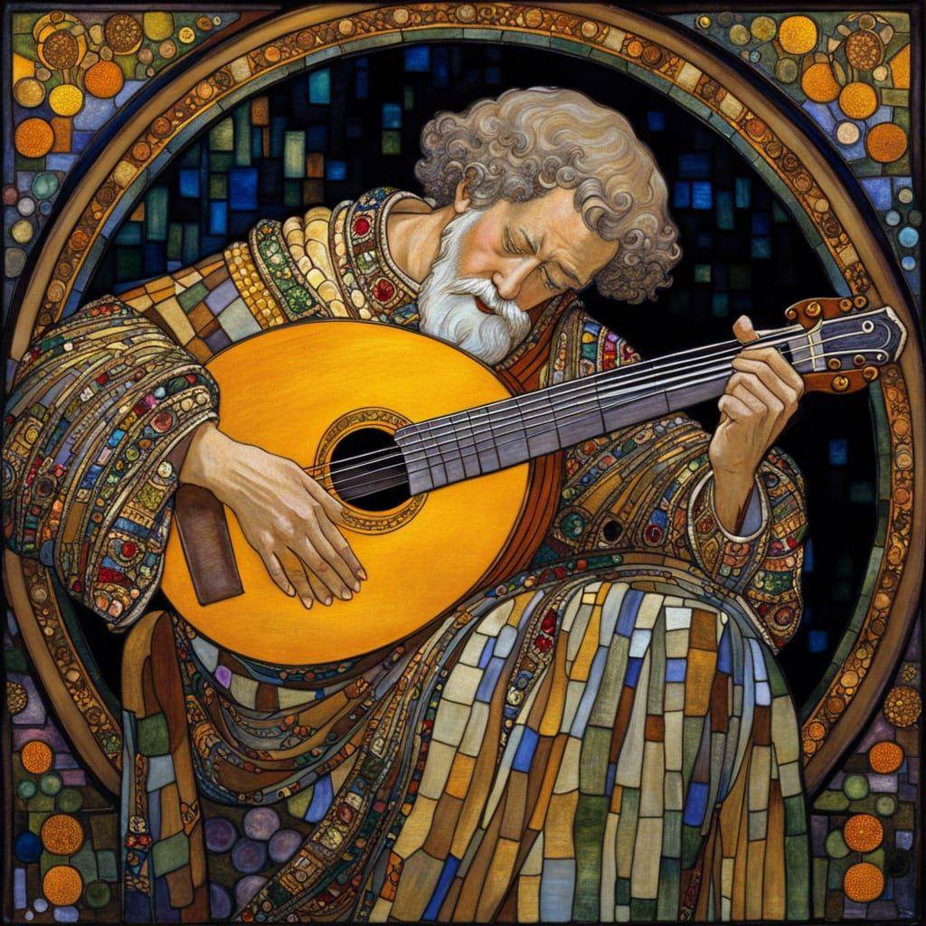 Minstrel's Sad Lute Song in Art Deco Style