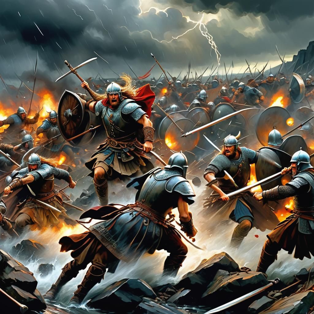 Epic Viking Battle Scene in Oil Painting Style