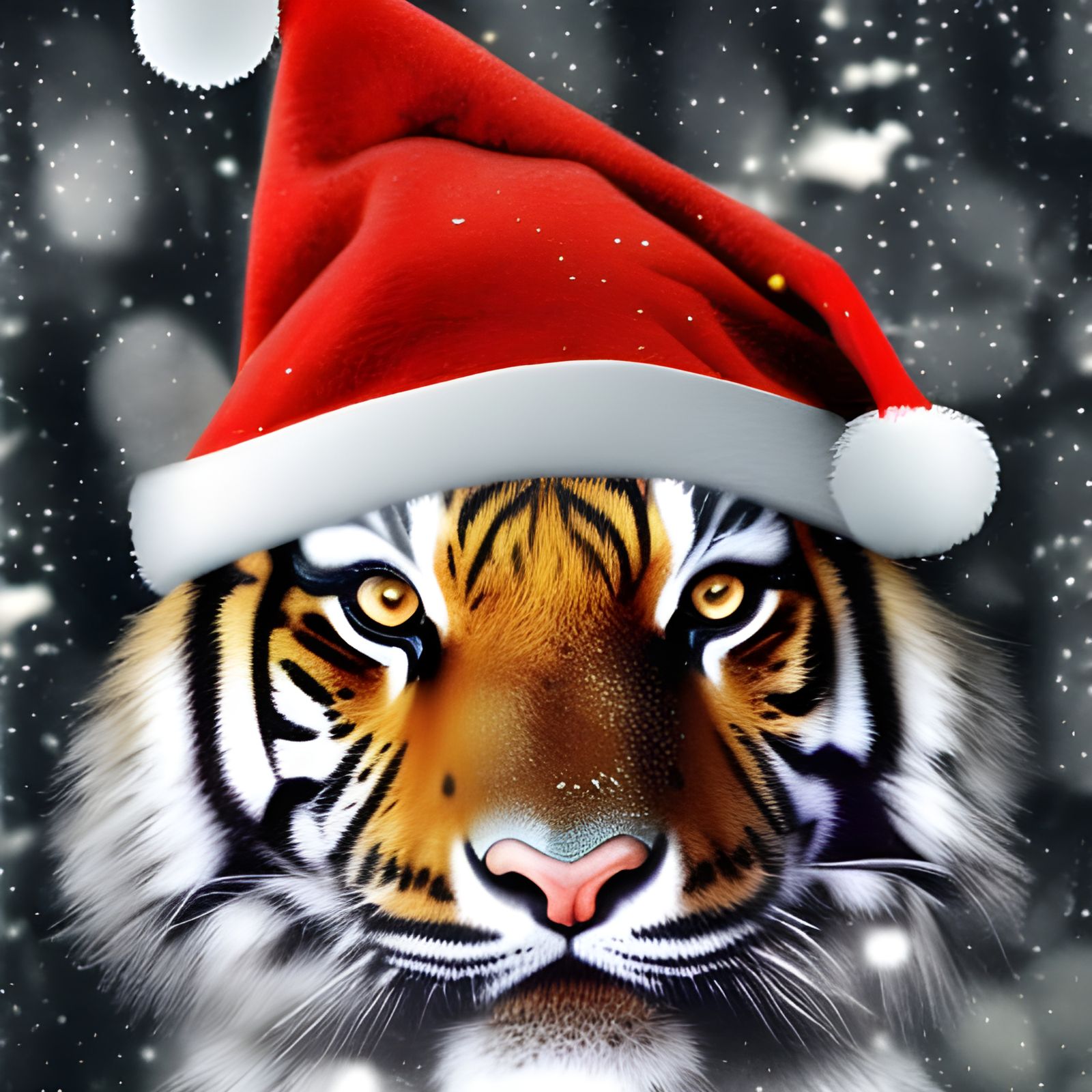 Tiger with Christmas Hat
