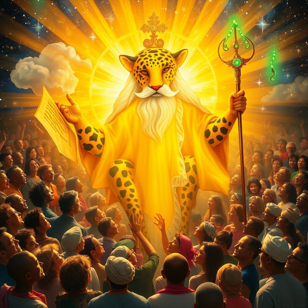 Divine Family Surrounded by Joyful Crowd in Dreamlike Settin...