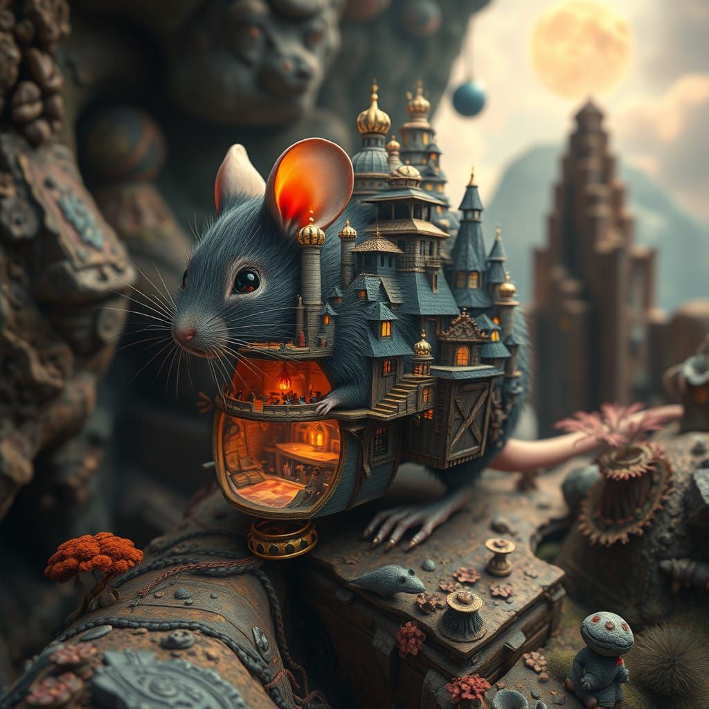 Dreamlike Mouse Metropolis in Vibrant, High-Contrast Colors
