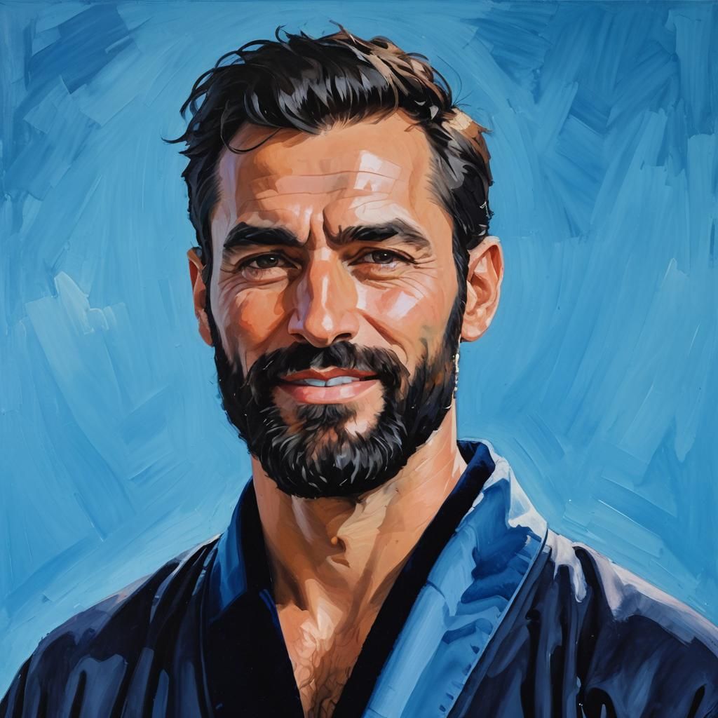 Handsome Man in Bathrobe: Expressionist Oil Painting