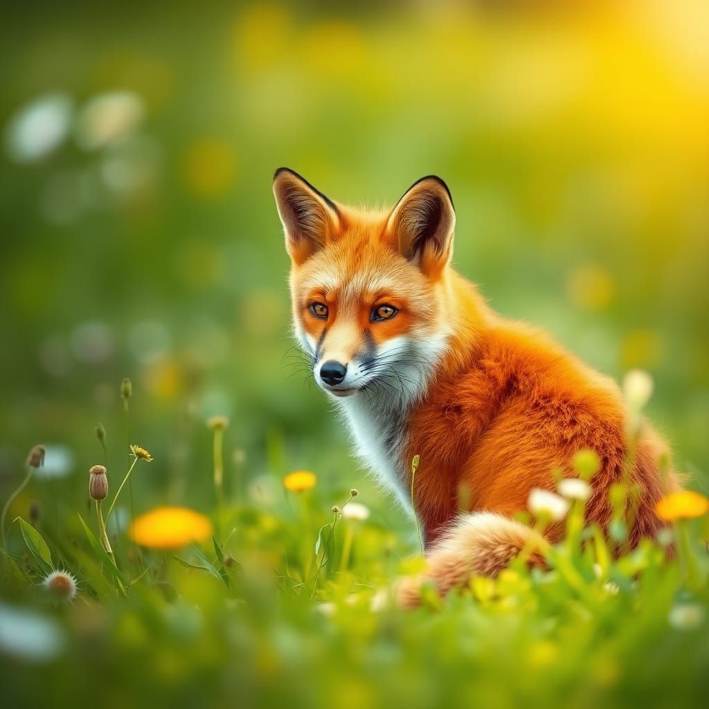 Vibrant Red Fox in Summer Meadow