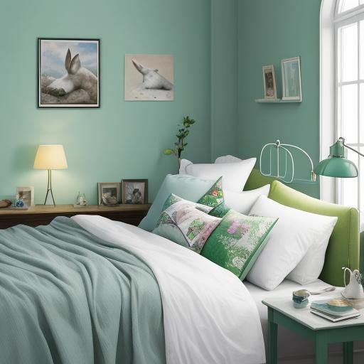 Adorable Bunny Reading Newspaper in Bed, Digital Art