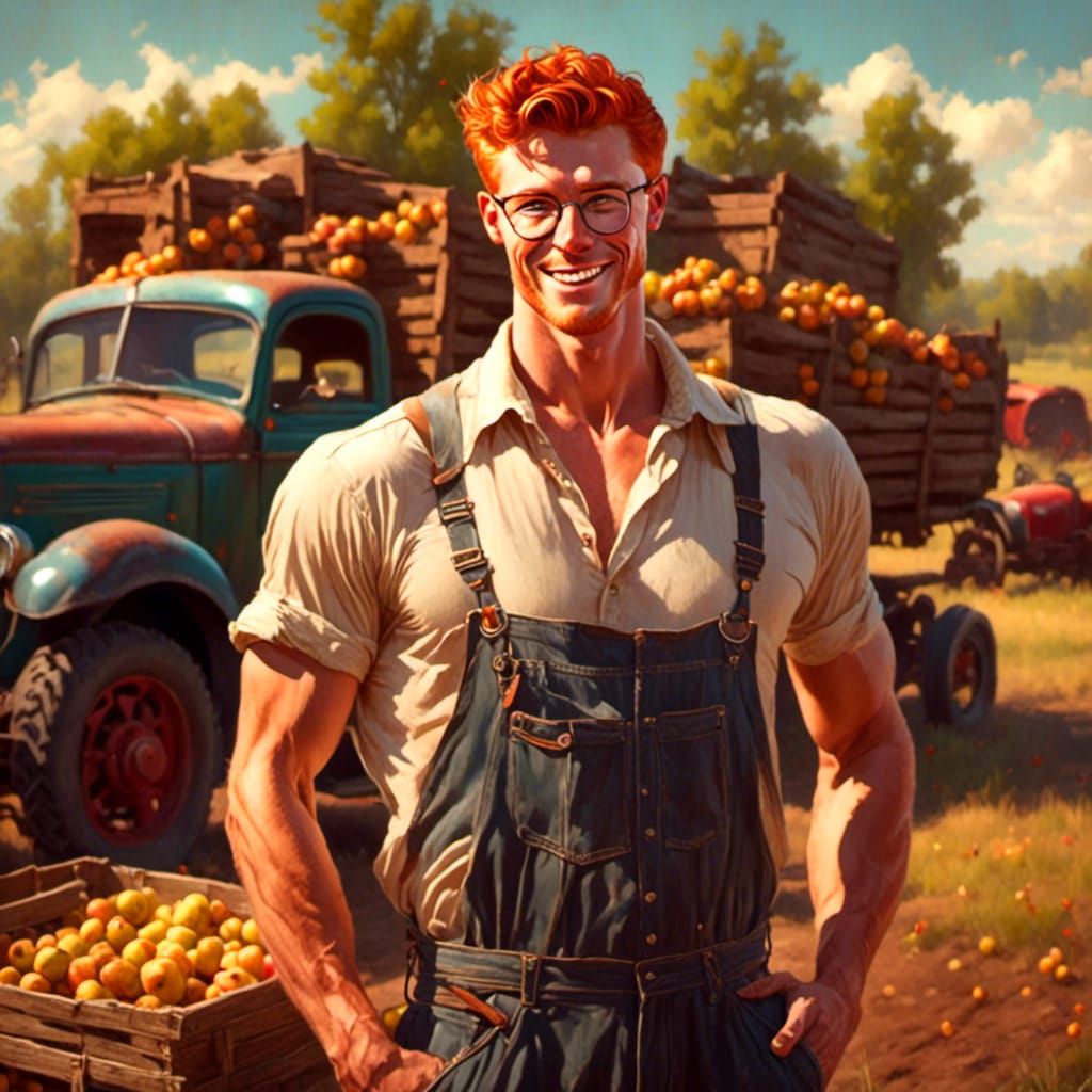 Handsome Redhead Farmer After Apple Harvest