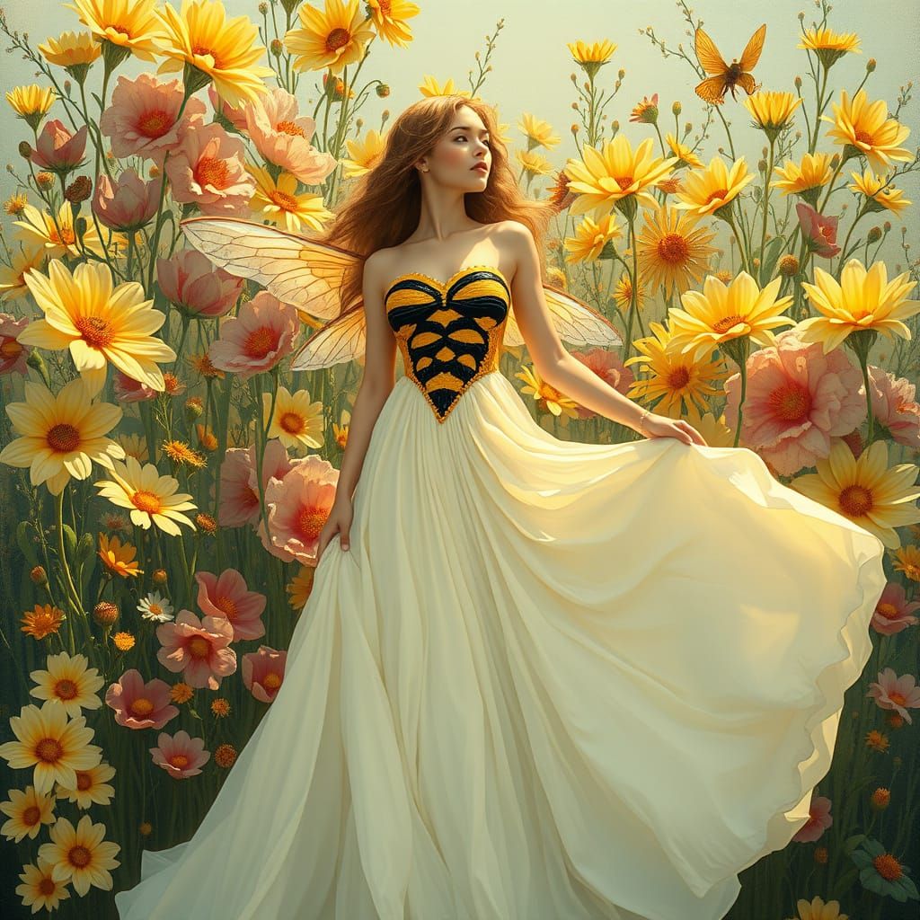 Woman in Floral Setting, Art Nouveau Style