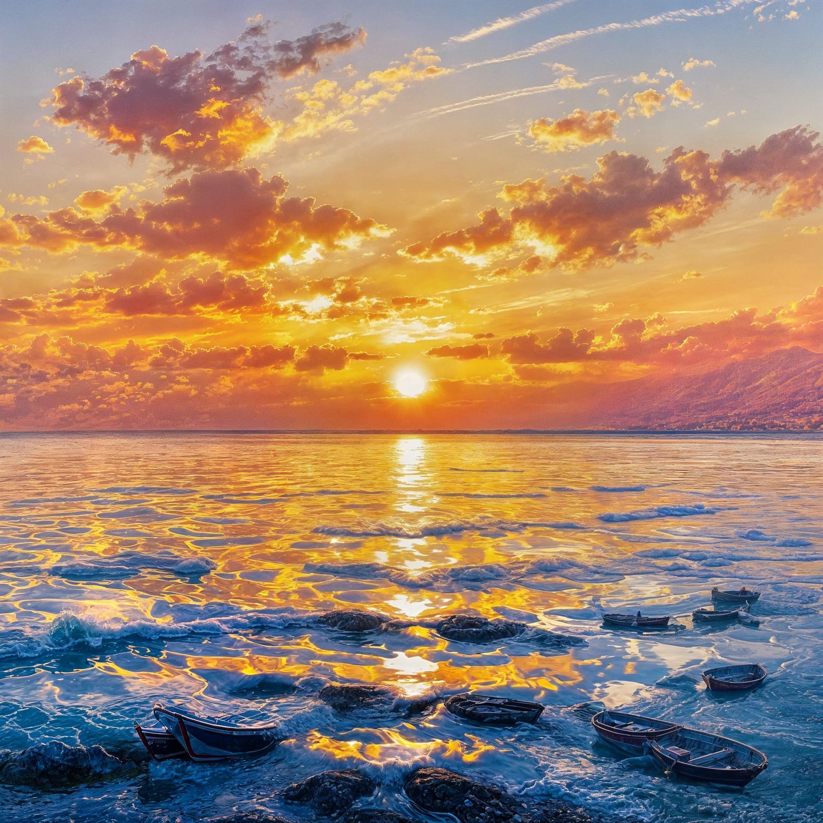 Radiant Sunrise Over Peaceful Landscape