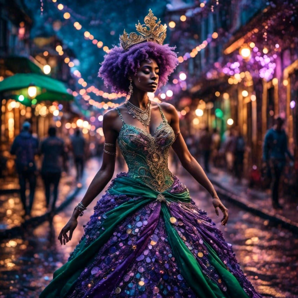 Creole Woman Adorned with Jewels on Bourbon Street