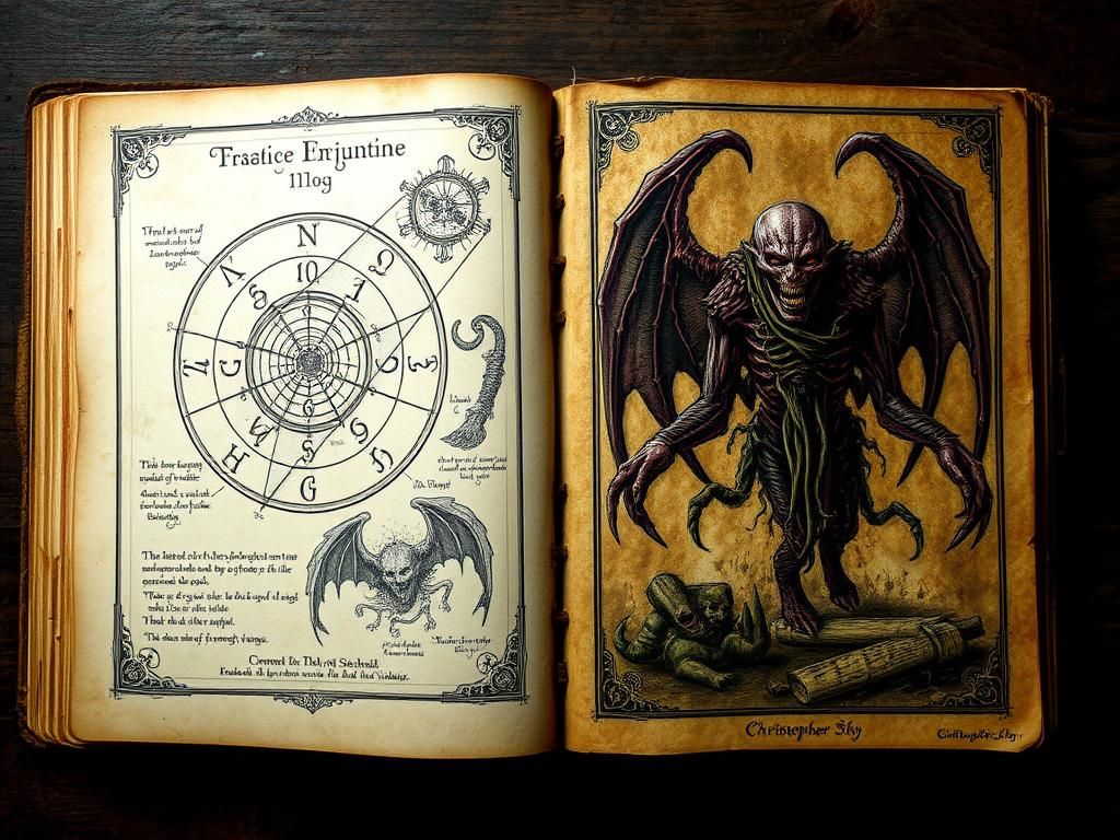 Eldritch Tome with Grotesque Monsters in Horror Style