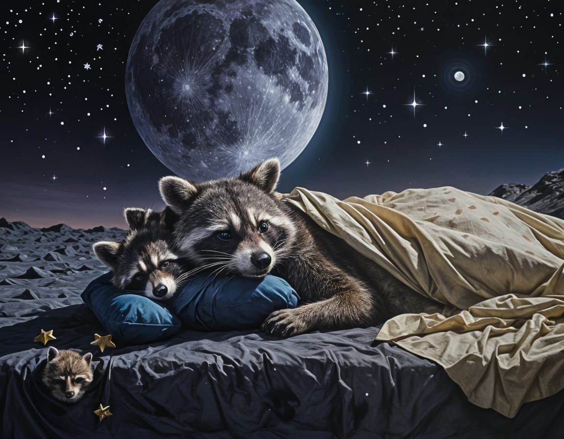 Raccoon and Christ Asleep on the Moon