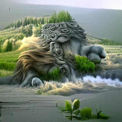 Majestic Lion Blended into Nature, Detailed Matte Painting