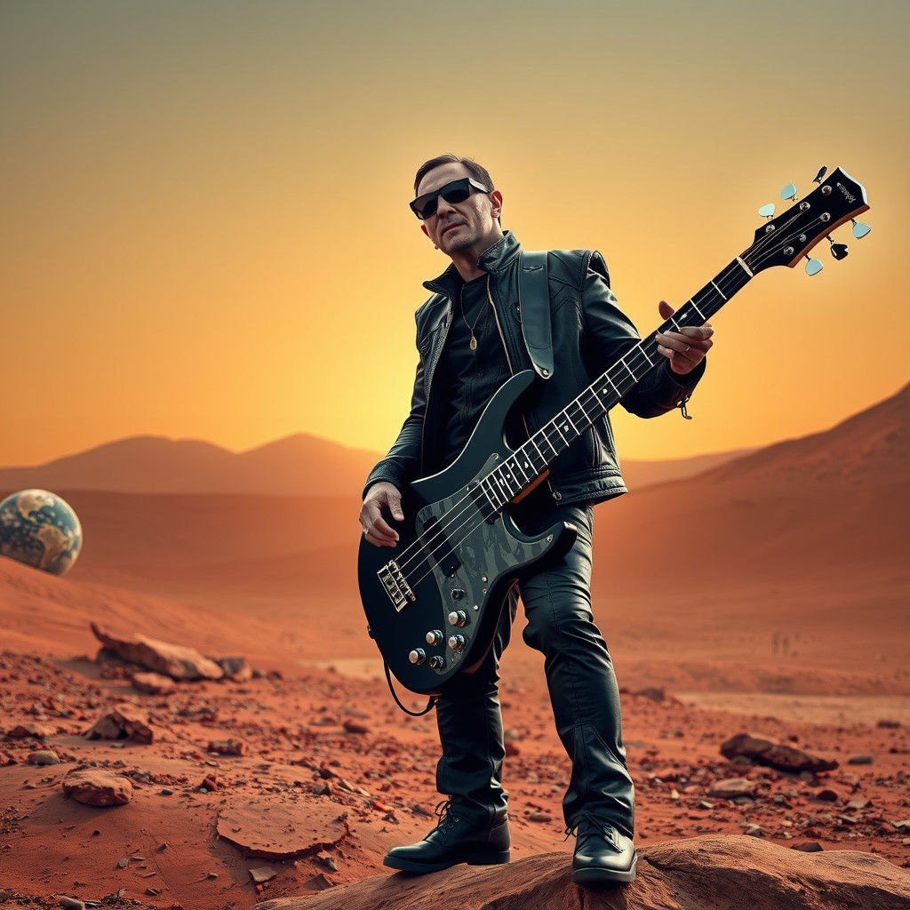 Guitarist on Mars: Futuristic Sci-Fi Art