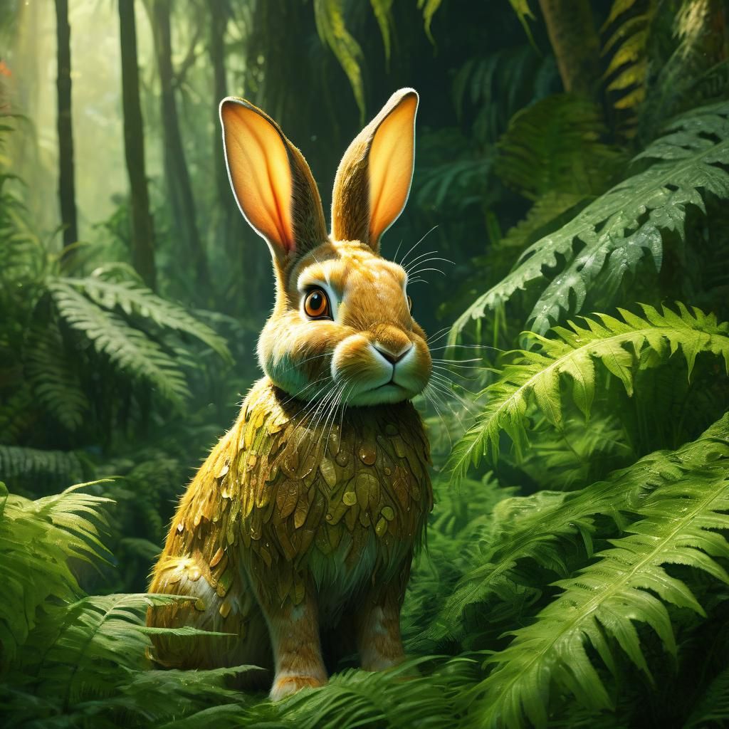 Pastel Rabbit in Rainforest: Surreal Fauvist Concept Art