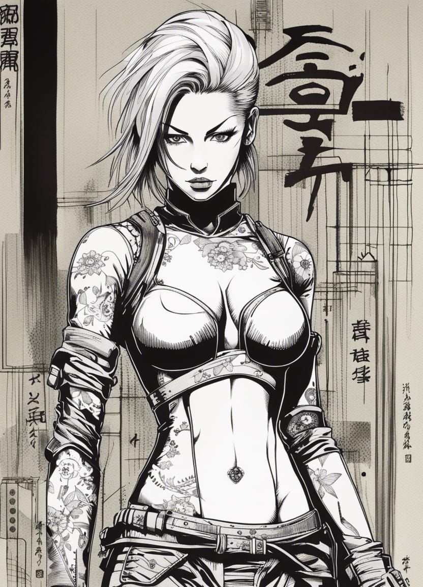 Cyberpunk Manga Female Ninja with Katana