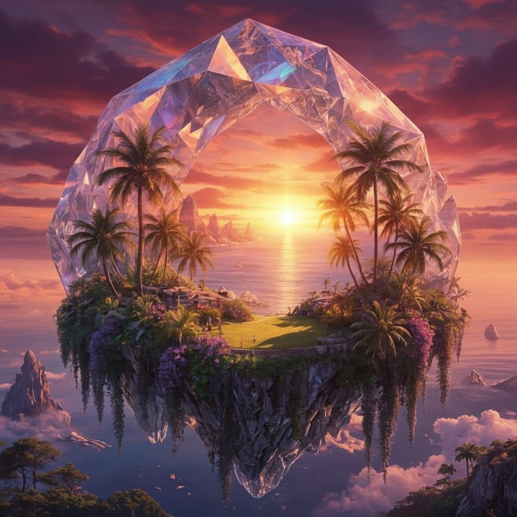 Glass Floating Island at Sunset Beach View