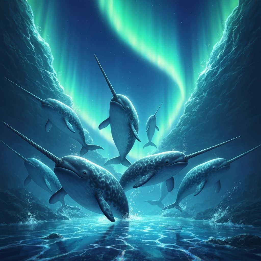 Narwhals Emerge from Bioluminescent Ocean Rift